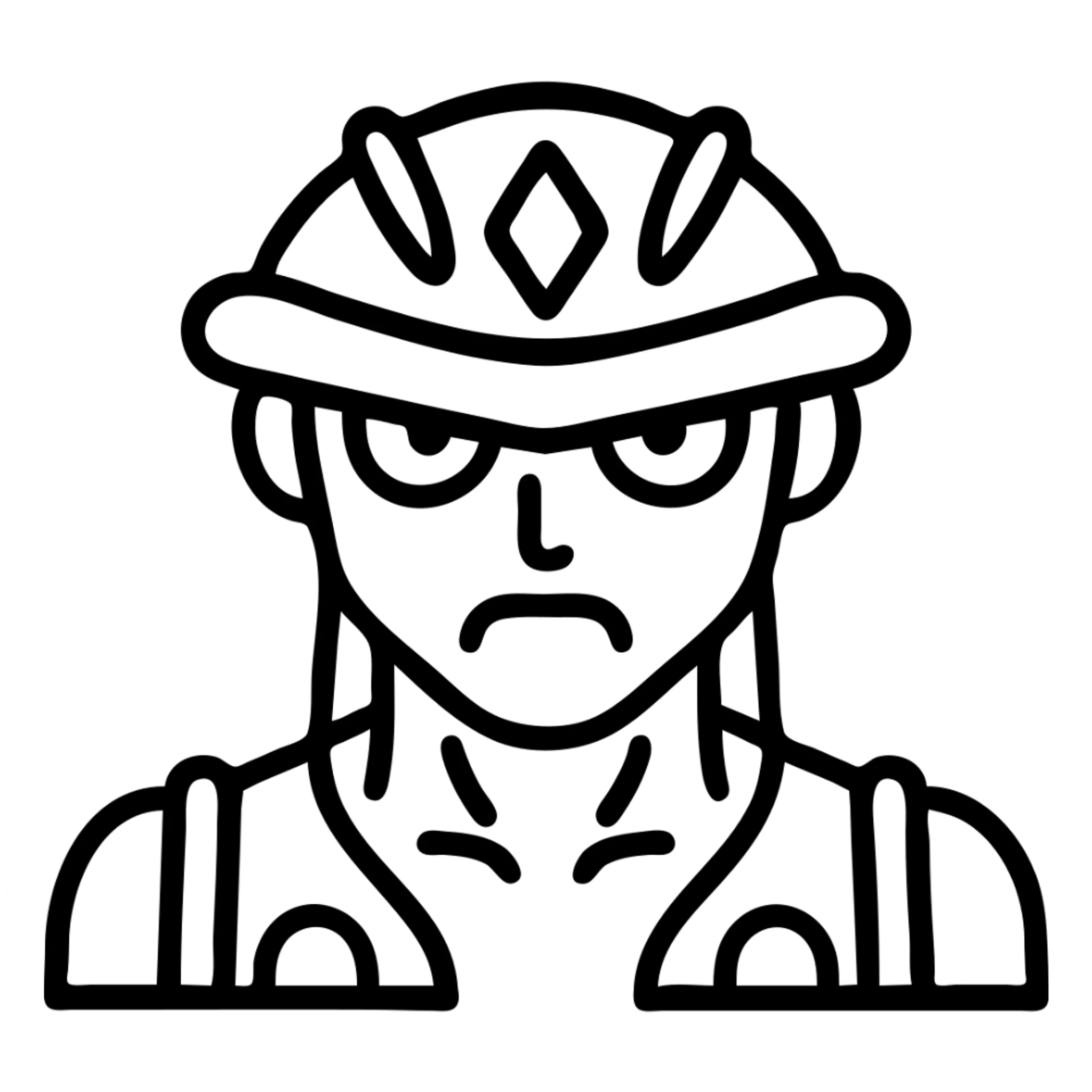Make Meruem look angry in outlined icon style, minimal, black lines, no fill, angry expression. sticker