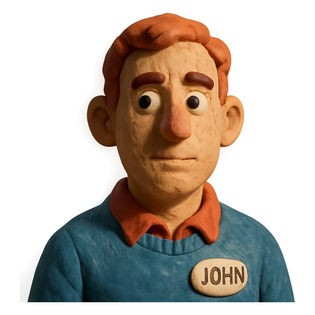 portrait of a man named John in claymation style sticker