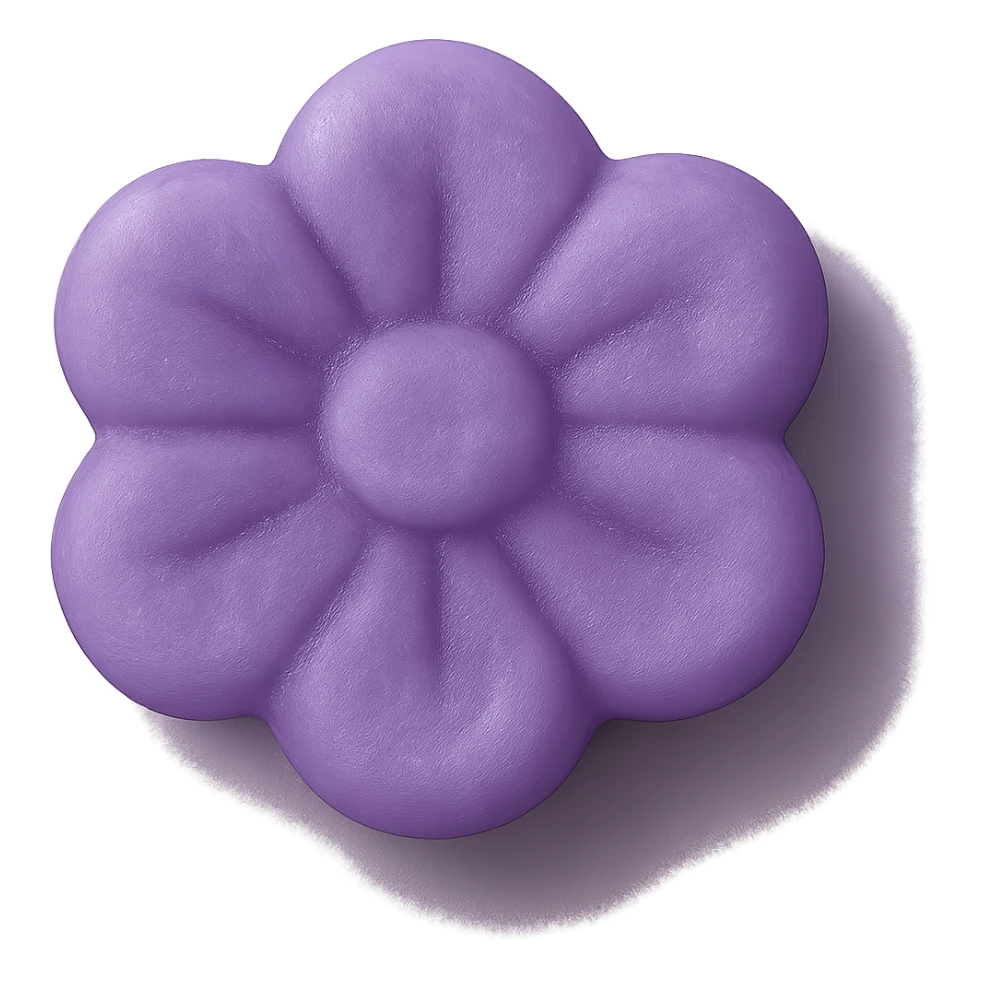 Change the candy color to purple, keep it flower-shaped, centered, transparent background, no other elements. The style should be consistent with the original image's look. sticker