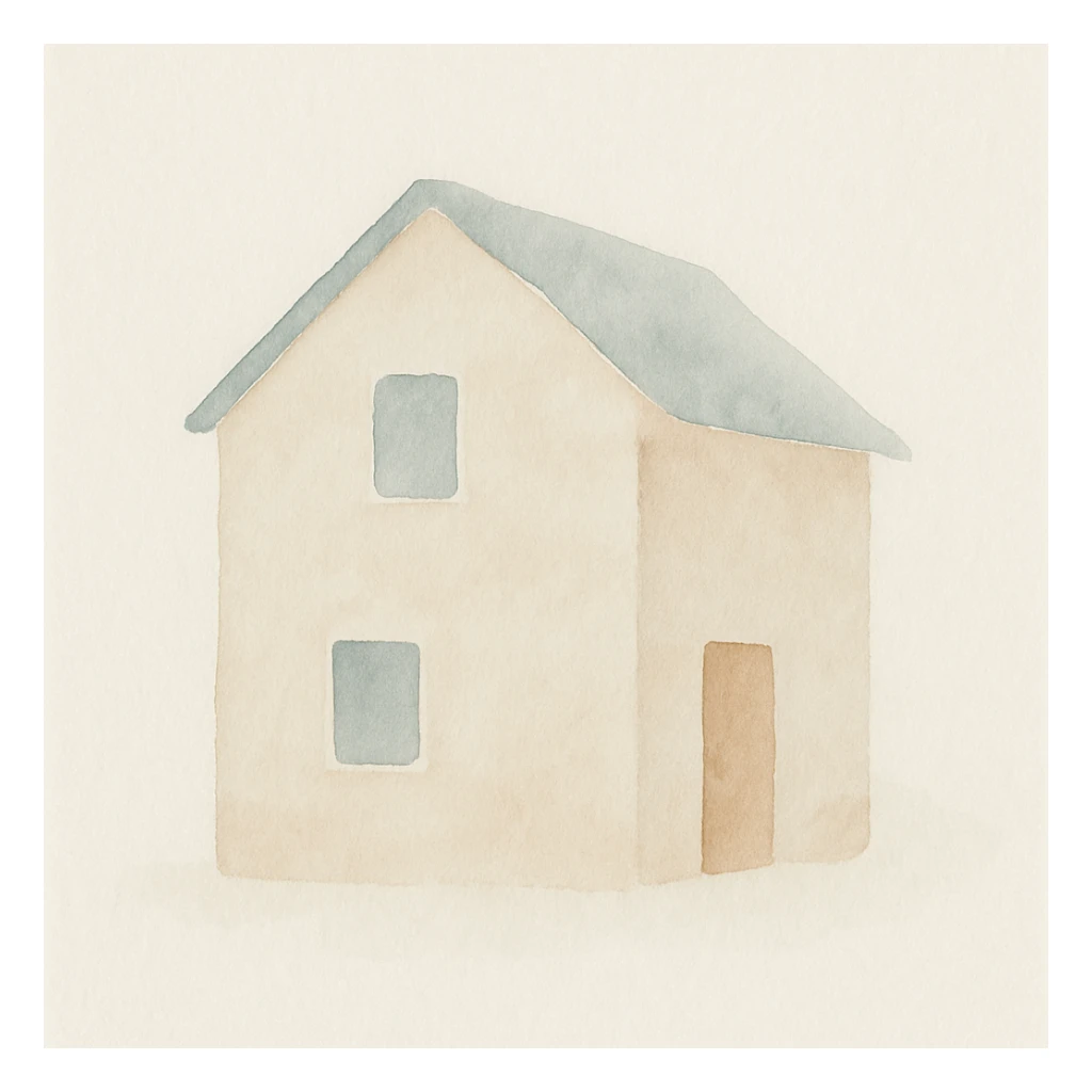 beige house, watercolor, gentle tones, artistic sticker