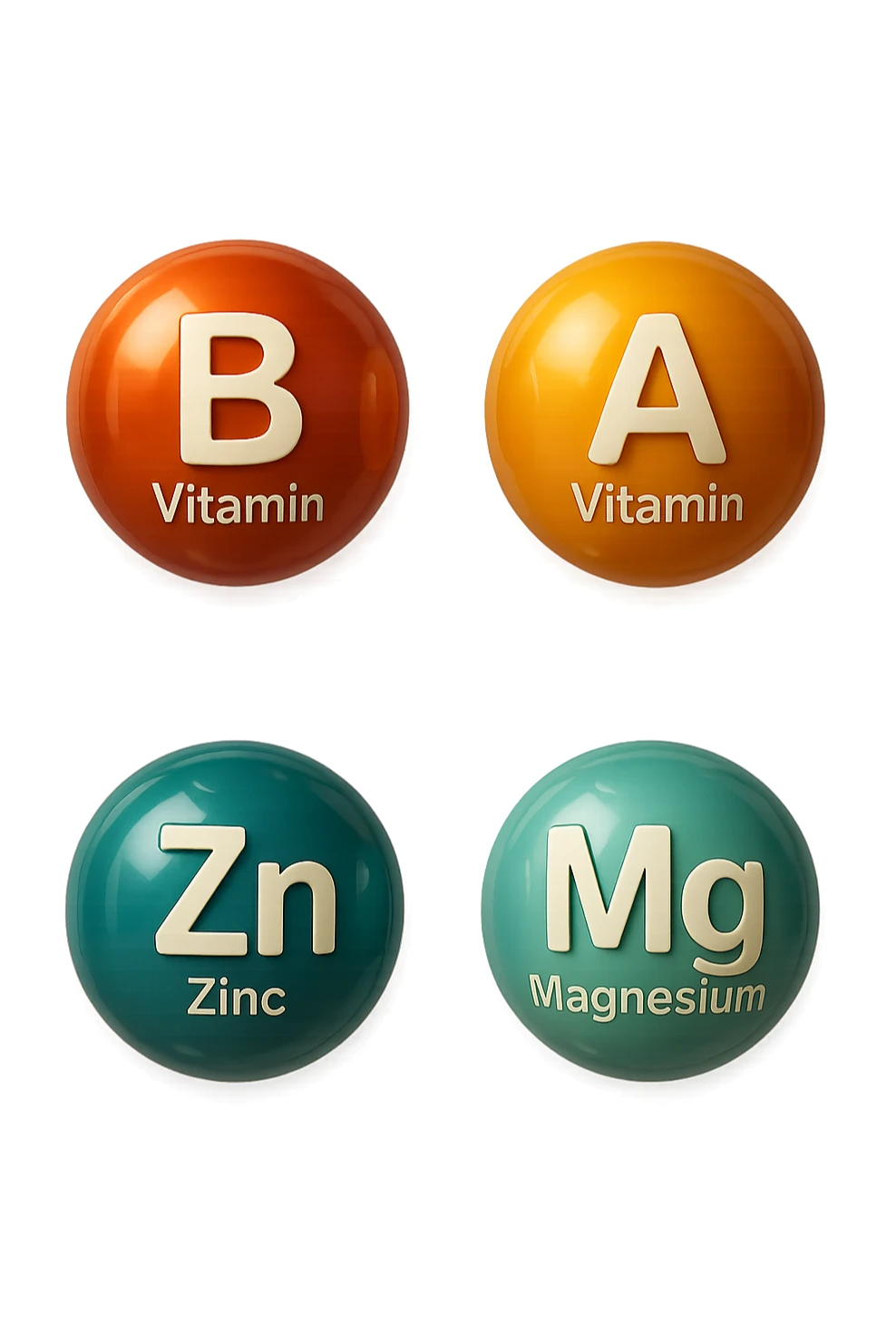 emoji stile iphone in 3d di vitamina B, vitamina A, zinco, magnesio fluttuano in aria, iperrealistico 4k sticker