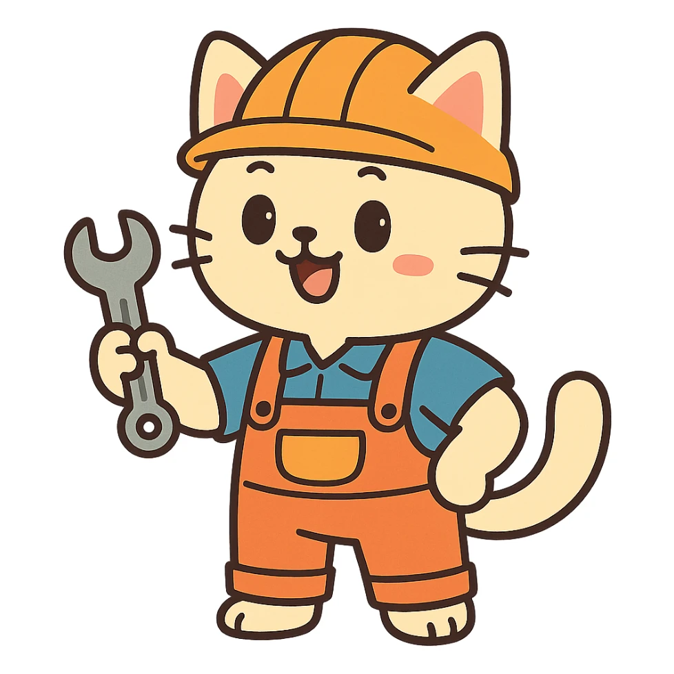 anime style cat worker wearing an orange helmet sticker