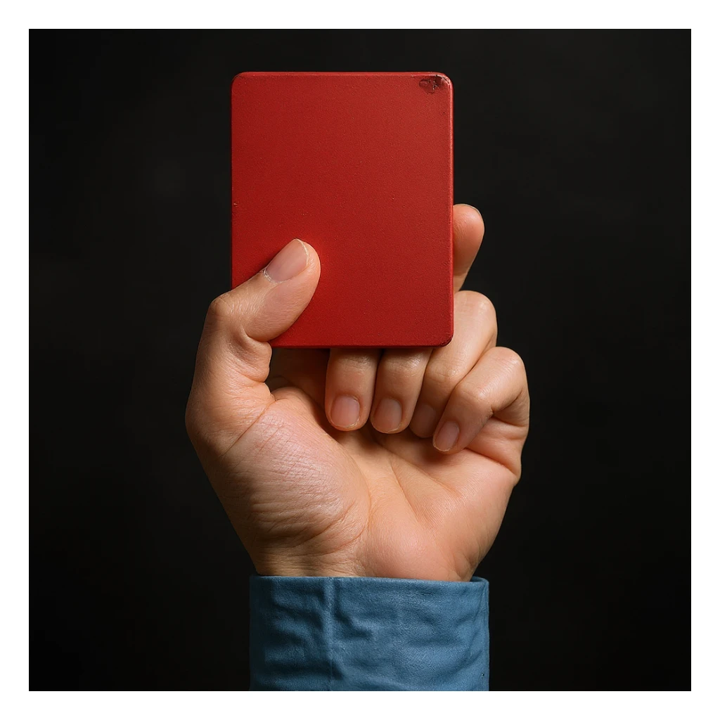 Make the hand holding the red cardboard much more realistic in a photographic style. Maintain a transparent background. Output in PNG format, size 128x128 pixels. sticker