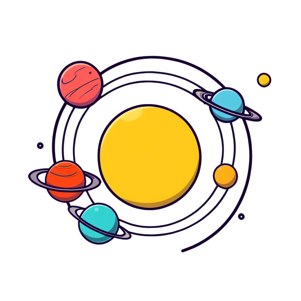 Solar system with planets in the shape of hearts orbiting around a sun, cute colorful heart planets sticker