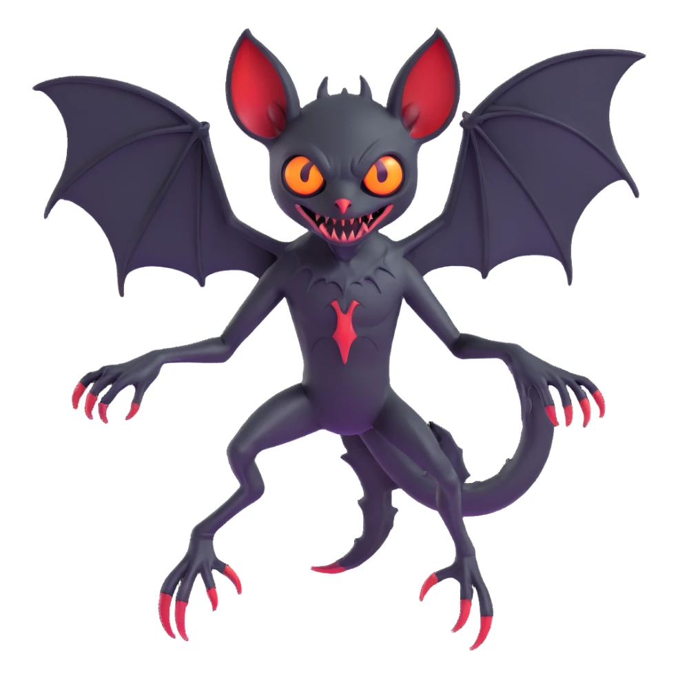 an all black reptilian bat-like creature. One cyclopian red eye in its face. no visible mouth or ears. 2 hind legs with claws. has a long tale with a stinger that drips green poison. no ears. no horns. no arms. visible bone-like stinger at end of tail sticker
