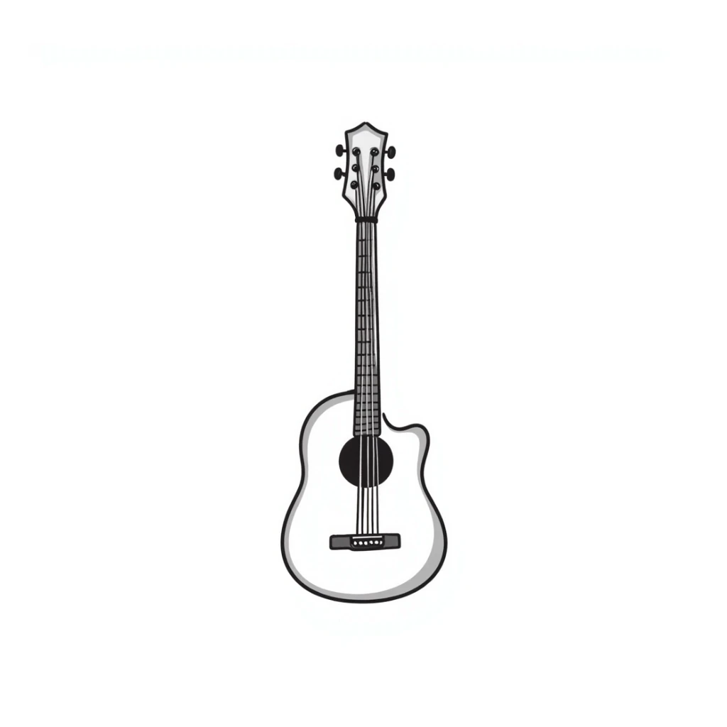 hand-drawn acoustic guitar with strings and sound hole sticker