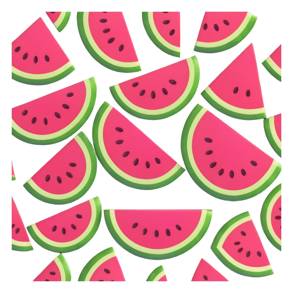 fresh green watermelon slice, highly realistic and detailed, resembling a real fruit emoji, suitable as a sprite for a fruit ninja game sticker