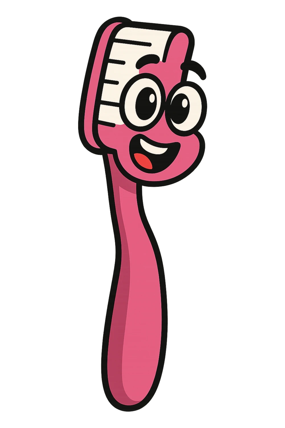 cute pink toothbrush with big eyes, playful expression, simple design, cartoon style, no background sticker