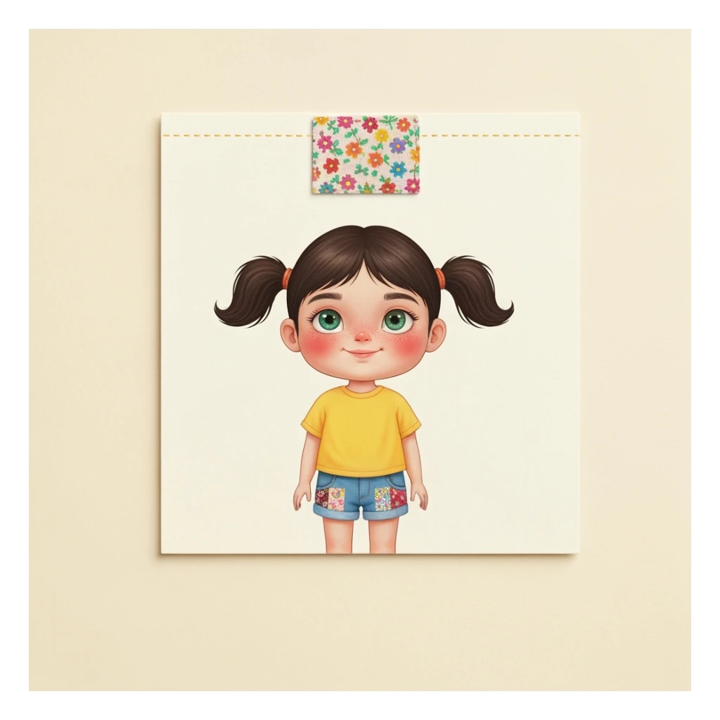 girl banner with stitched patch, cute, expressive, minimal sticker