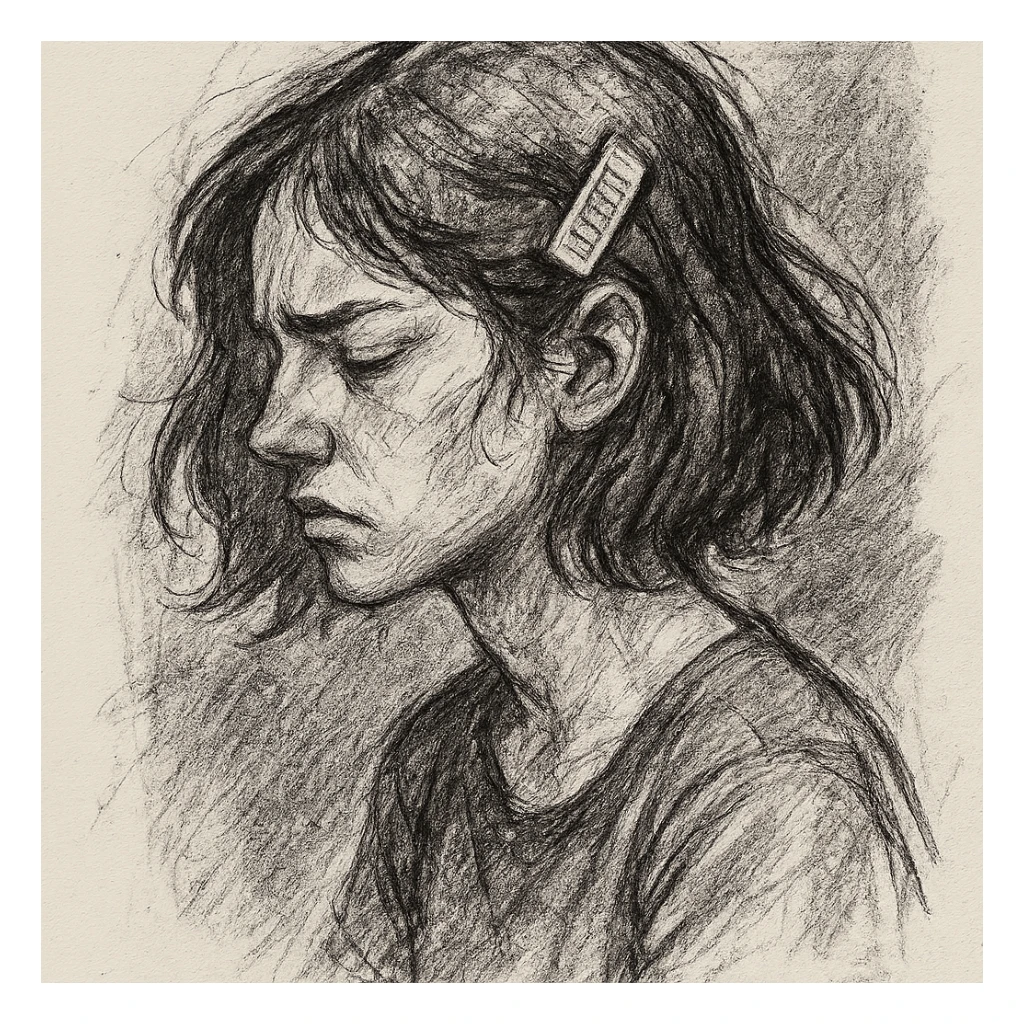 hairclip, hand-drawn and detailed, pencil sketch style sticker