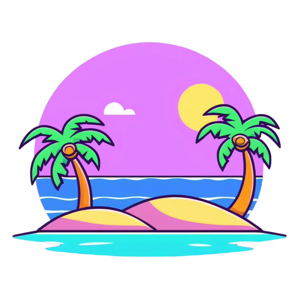 tropical island with palm trees and ocean sticker