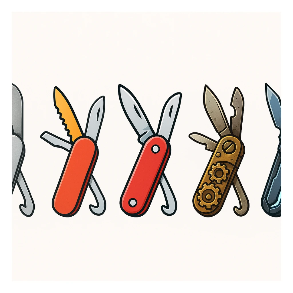 a multitool, like a pocket-knife with multiple tools, in a variety of visual styles sticker
