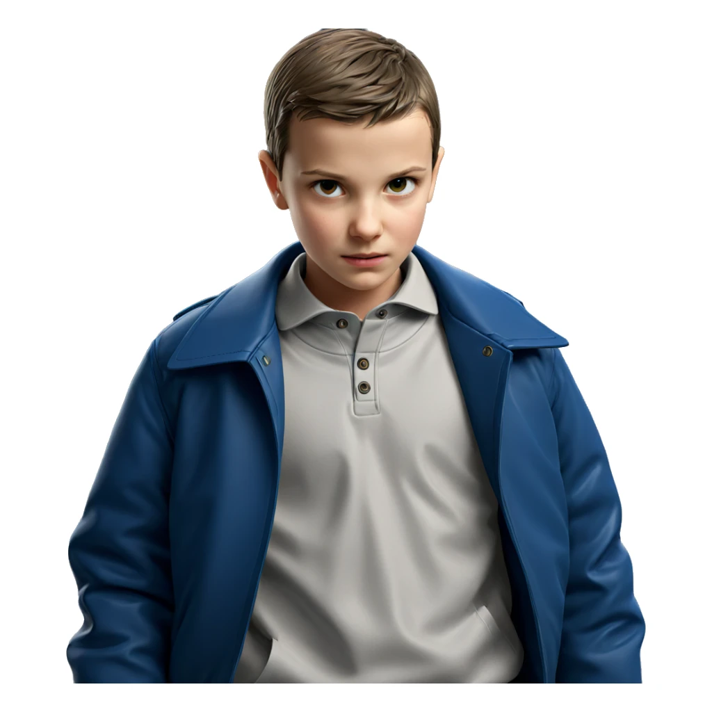 boy in jacket with collar sticker