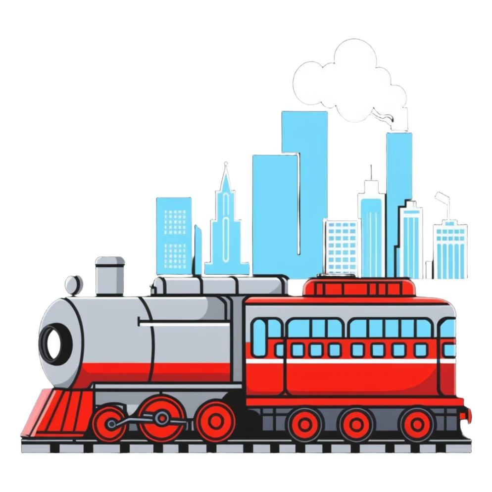 A cartoon locomotive train drinking vodka, with Moscow skyline in background sticker
