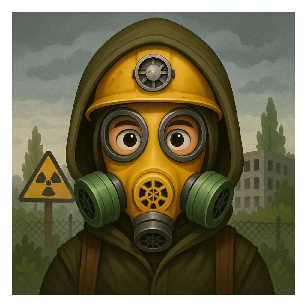 Stalker in a hood, Chernobyl zone, emoji style sticker