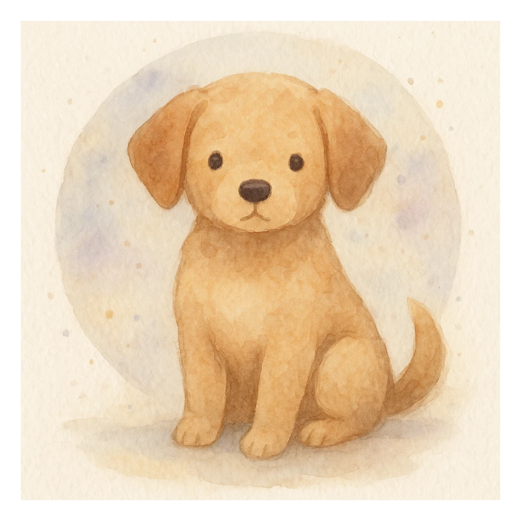 <systemPrompt>
  <style name="Soft Watercolor Illustration">
    <medium>Watercolor</medium>
    <texture>
      <surface>Natural paper grain with light noise</surface>
      <paint>Translucent layered washes, subtle gradients</paint>
    </texture>
    <colorPalette>
      <tones>Muted earth tones, soft pastels</tones>
      <shadows>Delicate, blended—never harsh</shadows>
      <accents>Optional use of light purple or blue for softness</accents>
    </colorPalette>
    <lineTreatment>
      <edges>Feathered or undefined—no harsh outlines</edges>
      <structure>Loose definition with form suggested by tone, not contour</structure>
    </lineTreatment>
    <background>
      <style>Minimal or circular watercolor wash</style>
      <elements>Optional soft dots or speckles</elements>
    </background>
    <subjectTreatment>
      <form>Simplified and rounded—suitable for characters, objects, or scenes</form>
      <expression>Whimsical, warm, and gentle</expression>
    </subjectTreatment>
    <composition>
      <focus>Centered or slightly off-center subject</focus>
      <balance>Avoid clutter, allow breathing room</balance>
    </composition>
    <atmosphere>Peaceful, dreamy, lightly nostalgic</atmosphere>
  </style>
  <instructions>
    Apply this watercolor style to any subject matter. Preserve softness, fluid transitions, and minimal detail. Prioritize artistic charm over realism. Avoid vector-like edges or digital sharpness.
  </instructions>
</systemPrompt>

{subject} = dog sticker