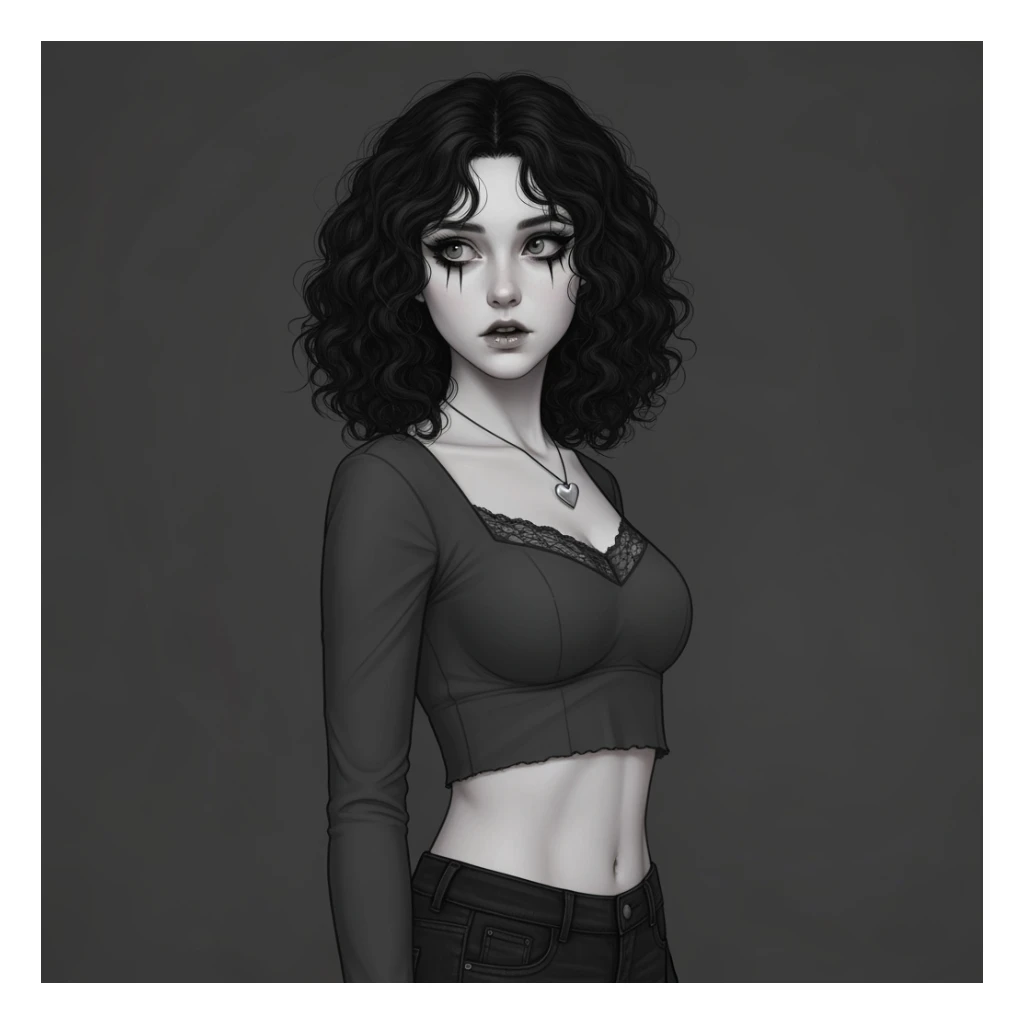 goth profile picture with a heart accent, cute, expressive, minimal, variation 3 sticker