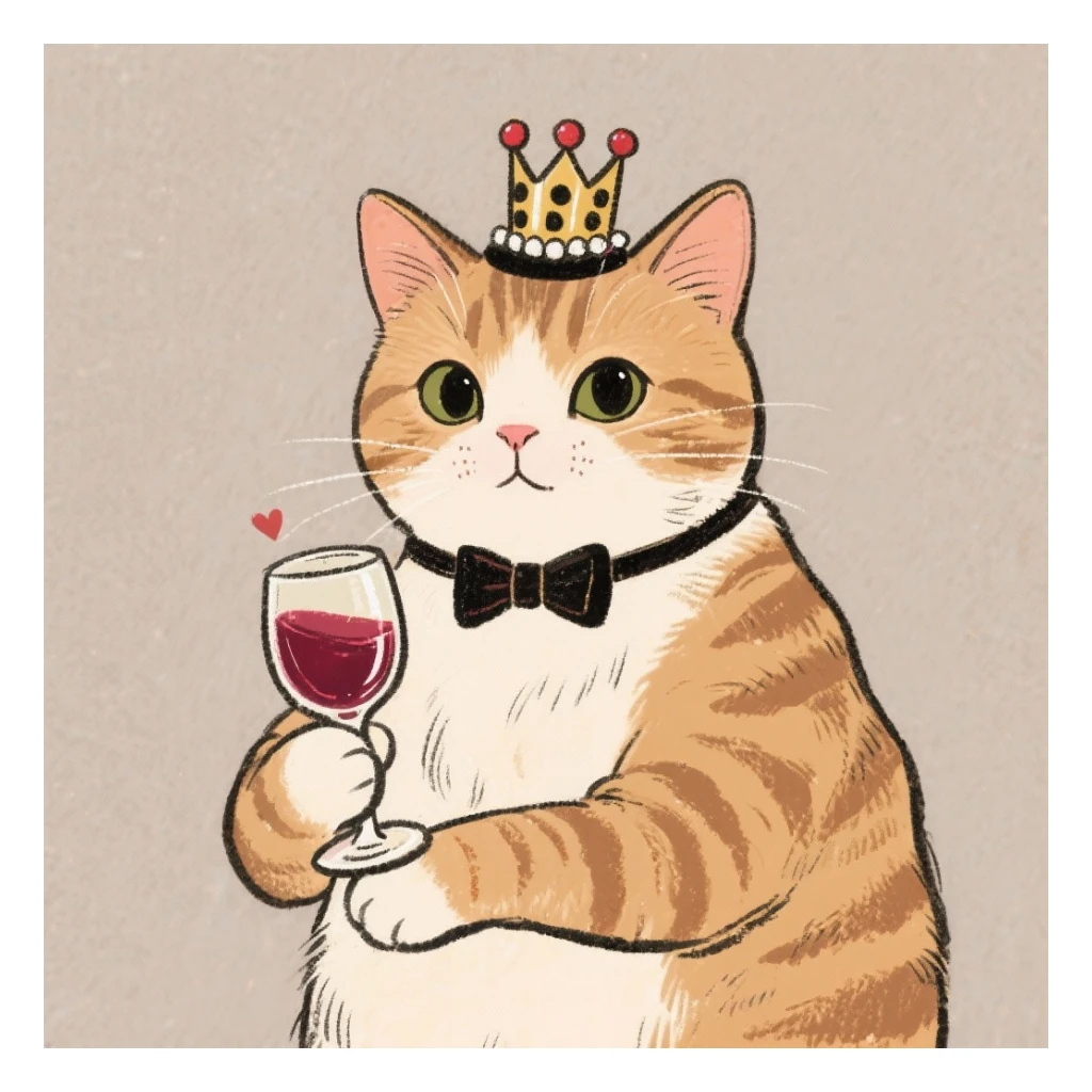 кот с бокалом вина в лапе в нарисованном стиле с нейтральным фоном sticker