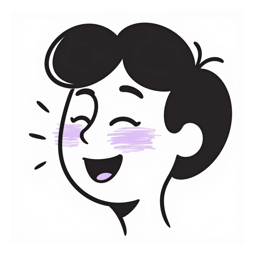face with tilted head, laughing and tears of joy emoji, hand-drawn chalk style, soft lilac color palette, rough doodle-like texture, looks like pastel chalk on a dark surface, aesthetic and emotional, suitable for Telegram channel sticker