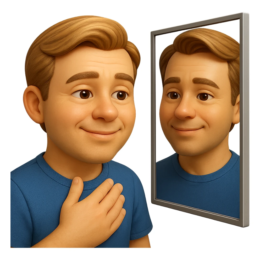 emoji stile iphone di uomo che si guarda allo specchio e si apprezza, iperrealistico 4k sticker