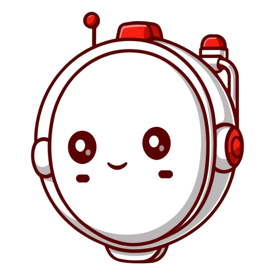 polished minimalistic perfectly round steel robot face with a red line instead of eyes, simple clean design sticker