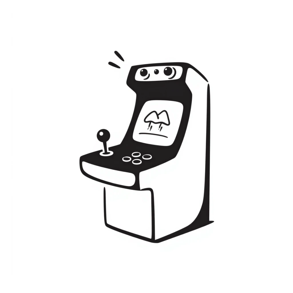 A hand-drawn arcade machine with sketchy joystick and game elements sticker