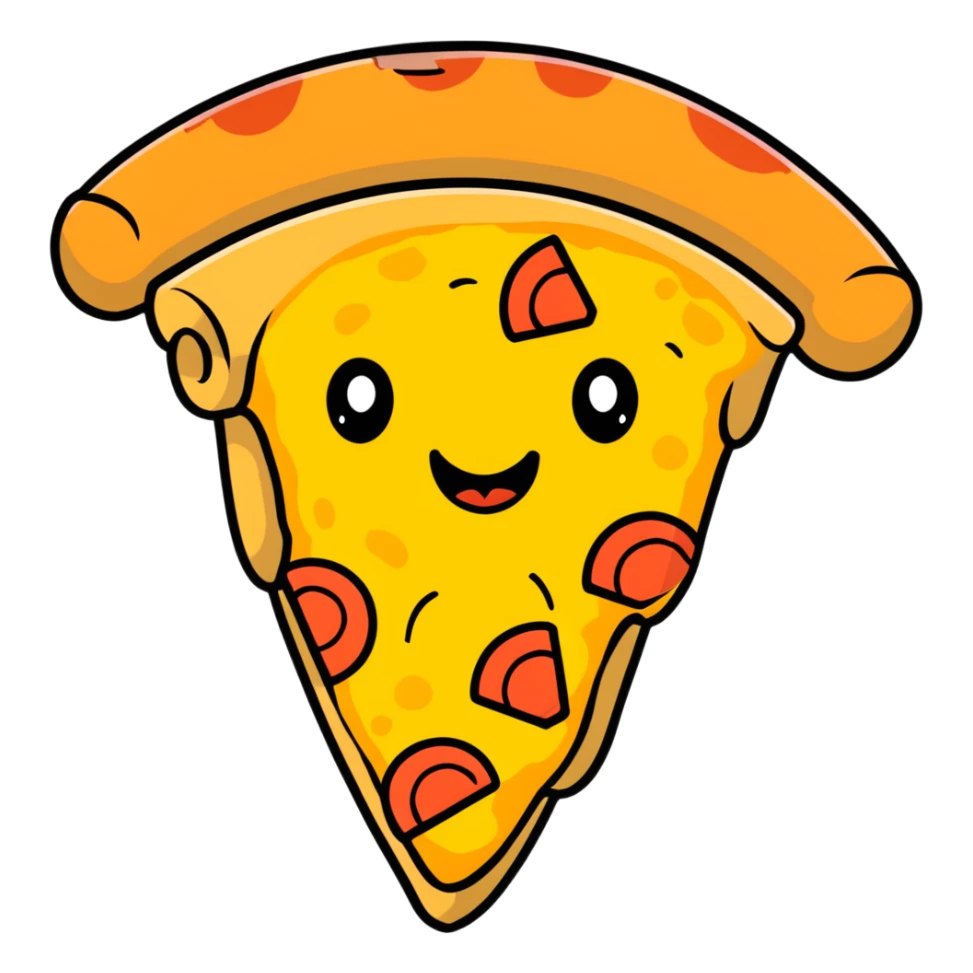 slice of pizza with a happy face sticker