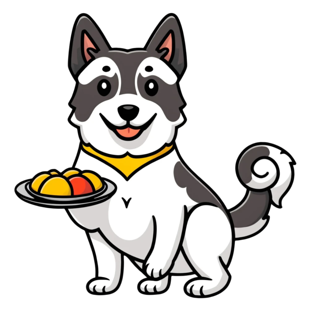 dog with a plate of food sticker