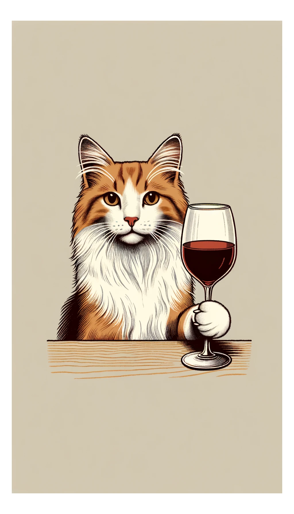 кот с бокалом вина в лапе в нарисованном стиле с нейтральным фоном sticker
