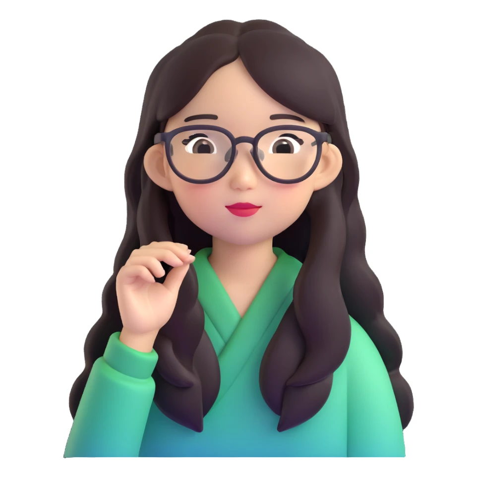asian girl with clear glasses, long hair sticker