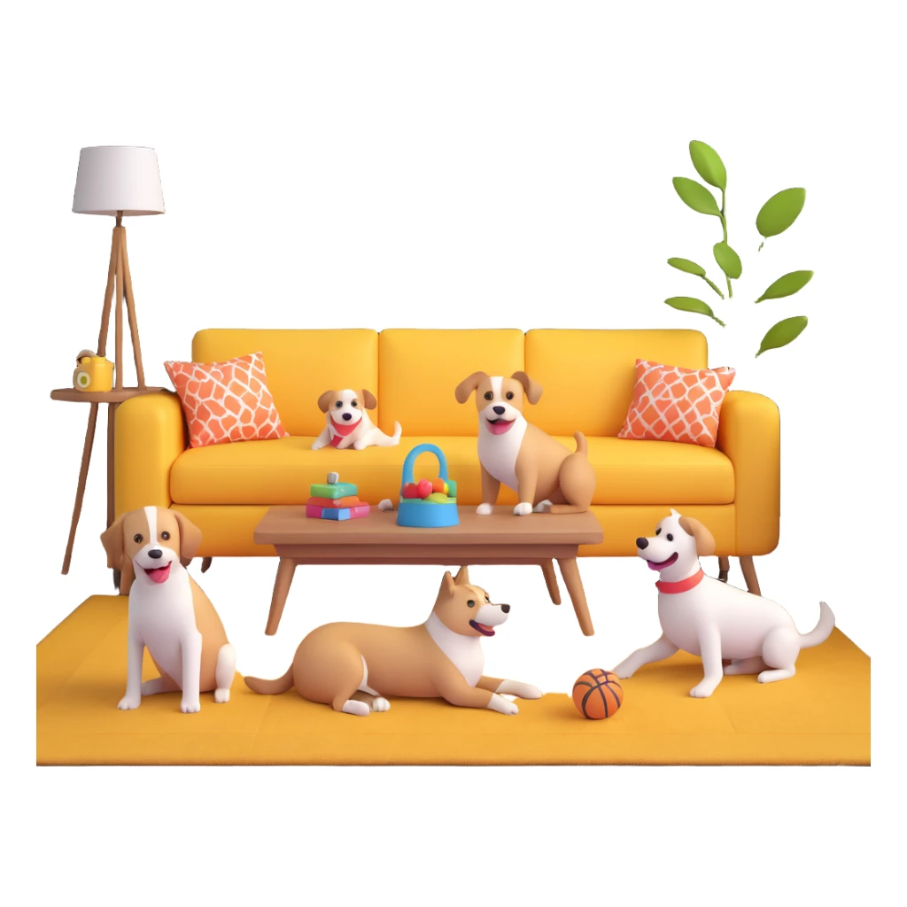 dog family playing in a cheerful living room sticker