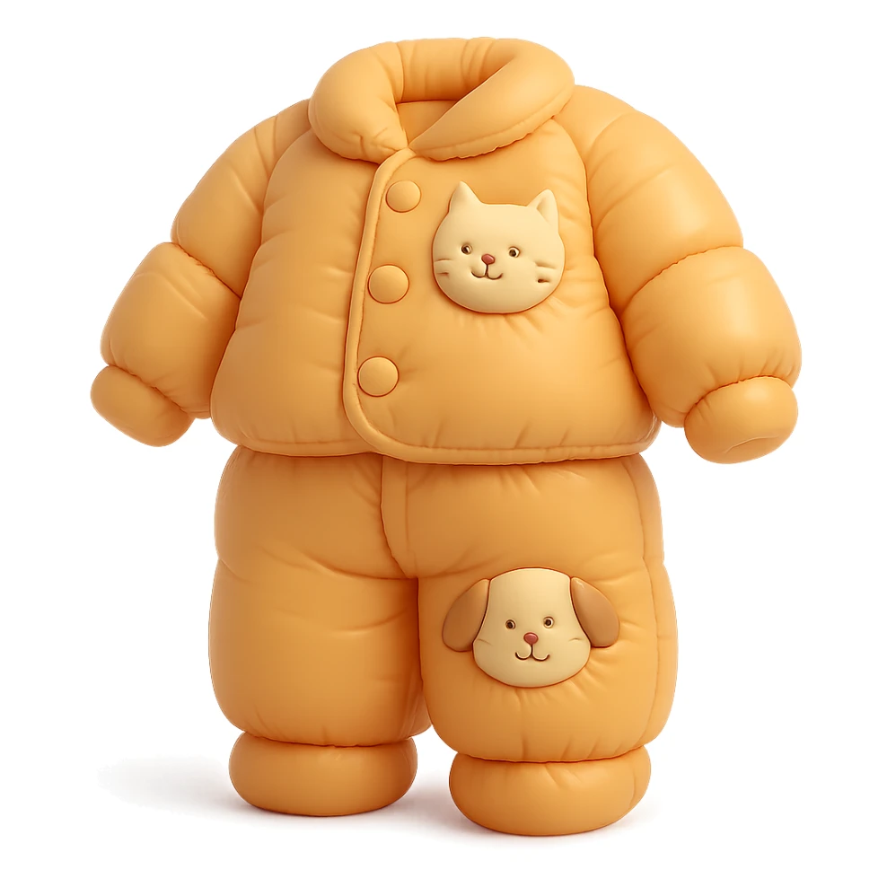 A cozy pajama set with a cat and a dog sticker