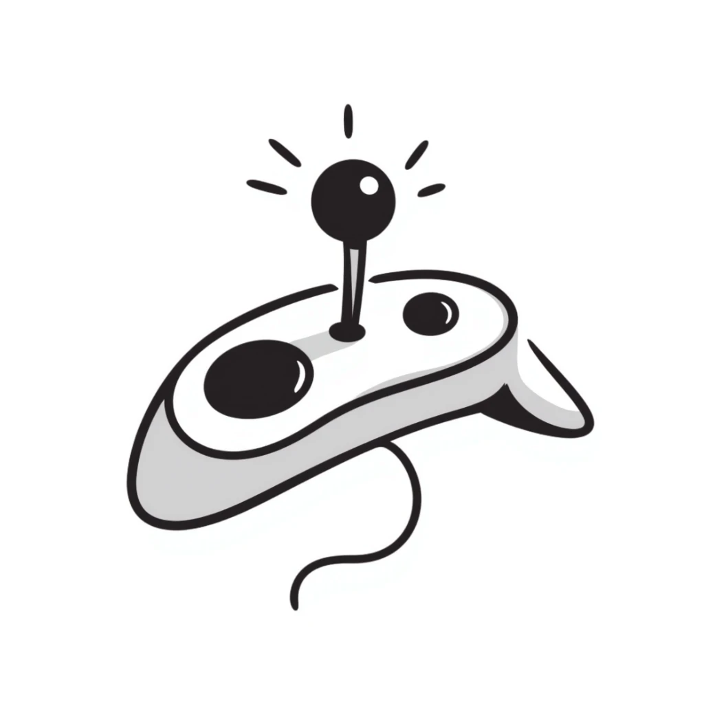 A hand-drawn sketch of a joystick controller with action lines sticker