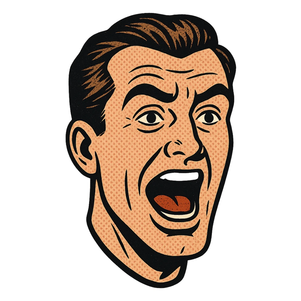 a man's face, comic book style, mouth open, as if talking sticker