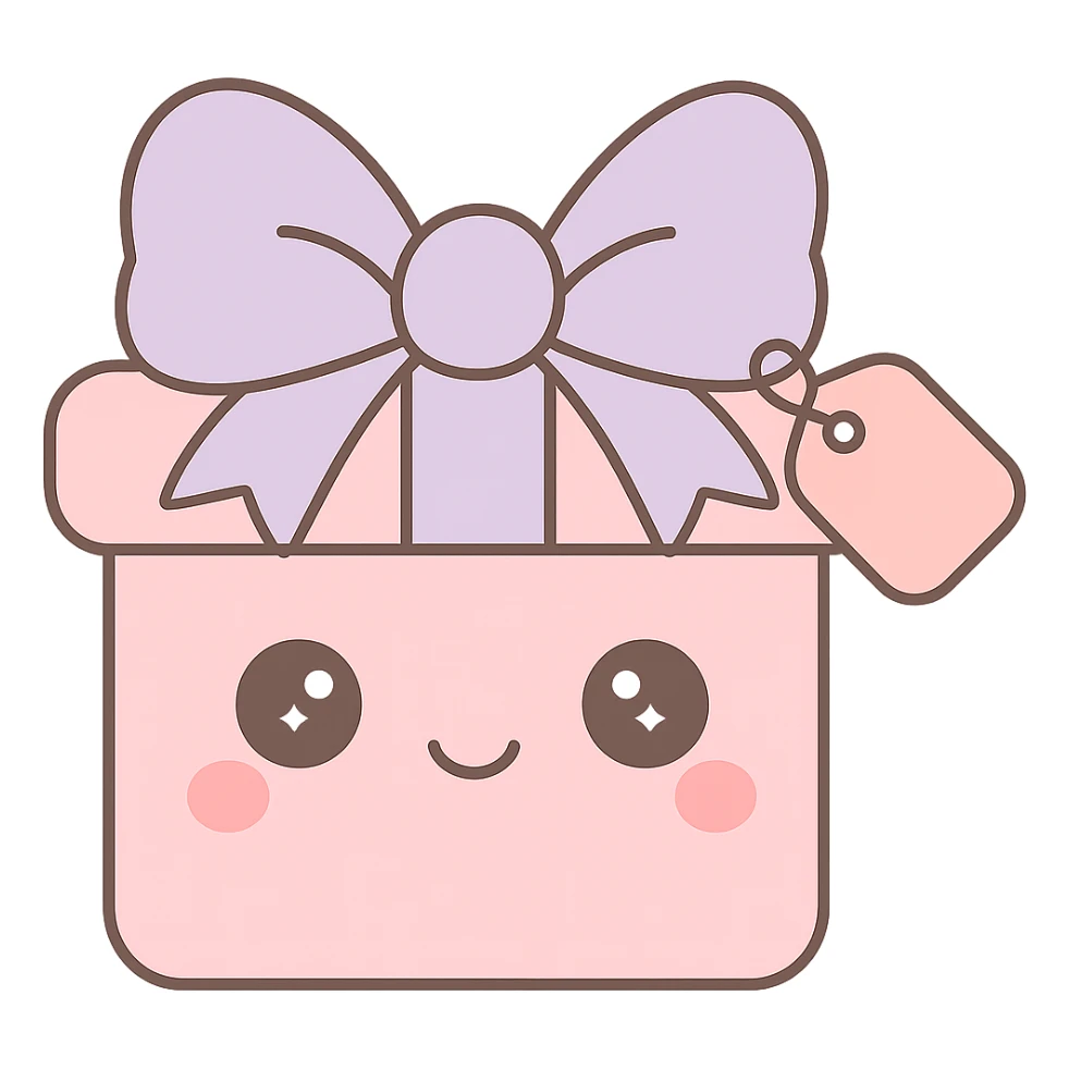 Change the gift tag to a heart shape, keep the kawaii style, no background. sticker