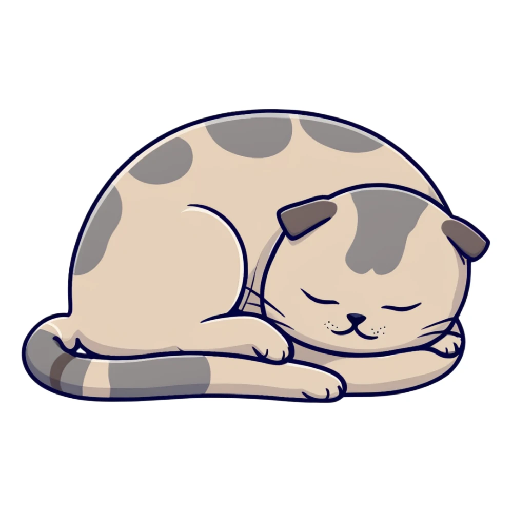 a peaceful sleeping Scottish fold cat with folded ears snoozing sticker