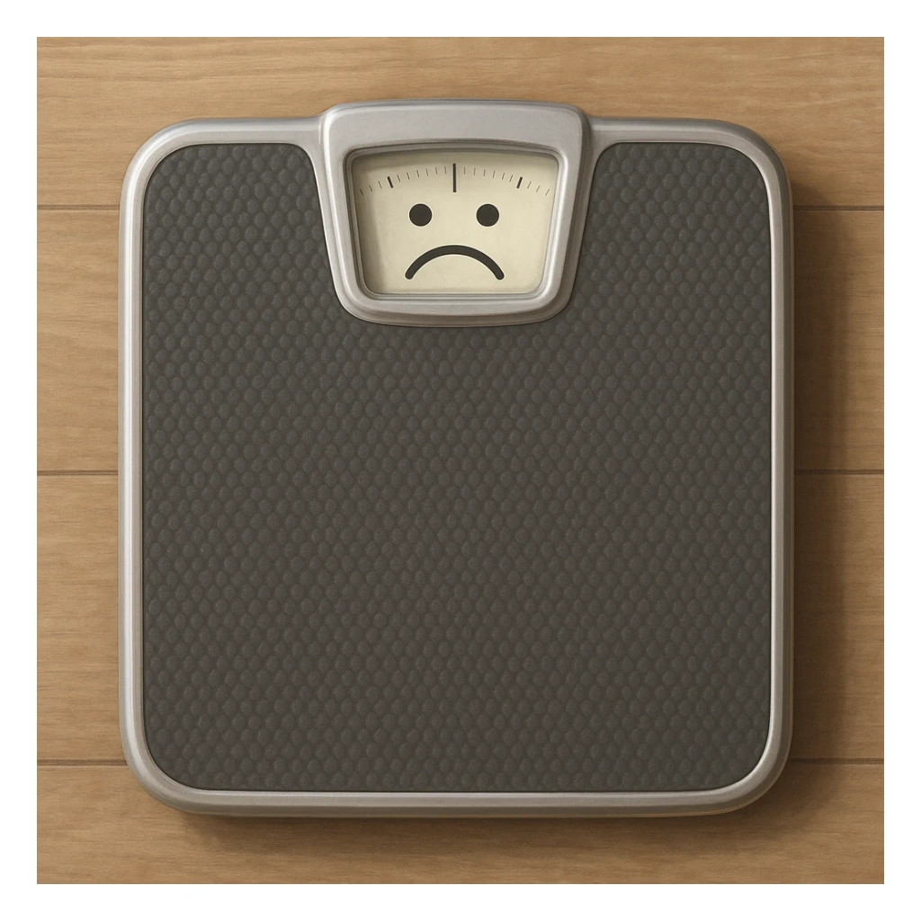 realistic illustration of a weighing scale with a sad face symbol on the display sticker