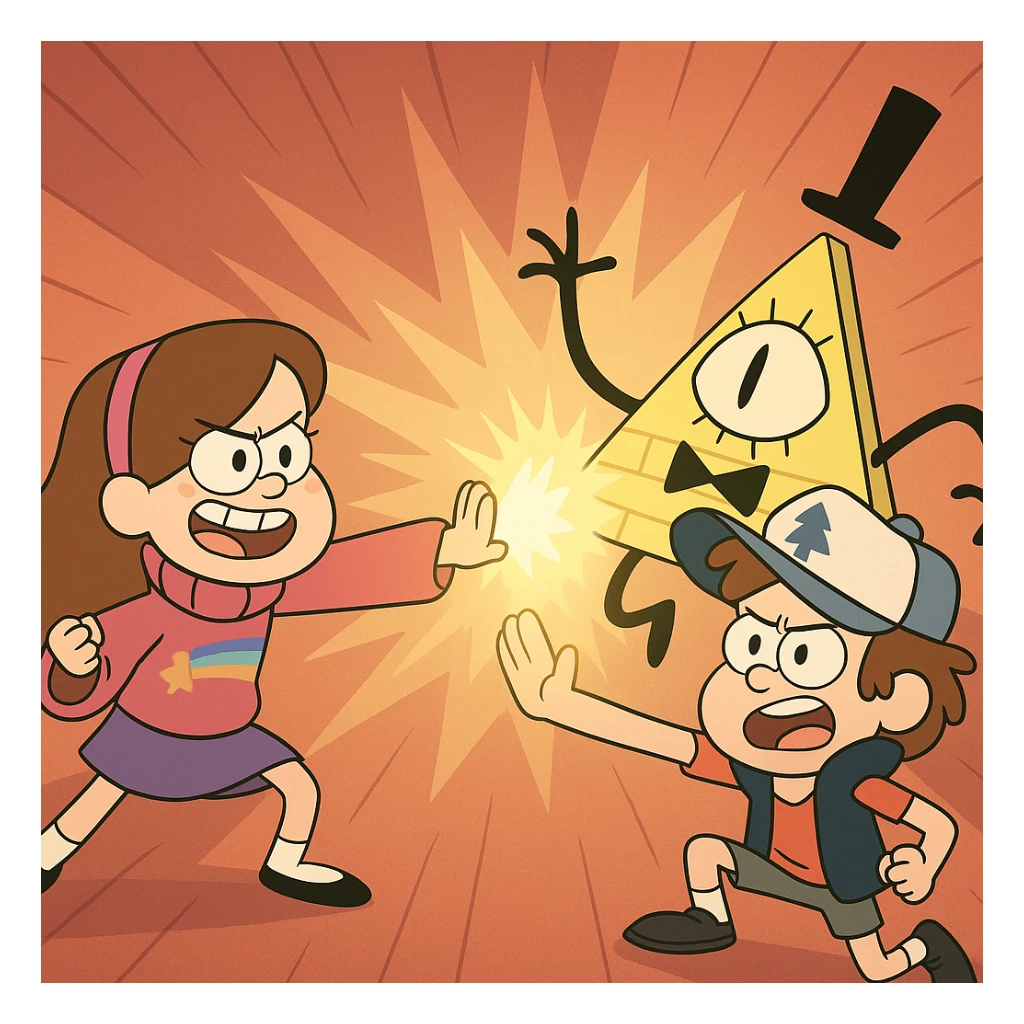 Mable and Dipper defeat Bill Cipher sticker
