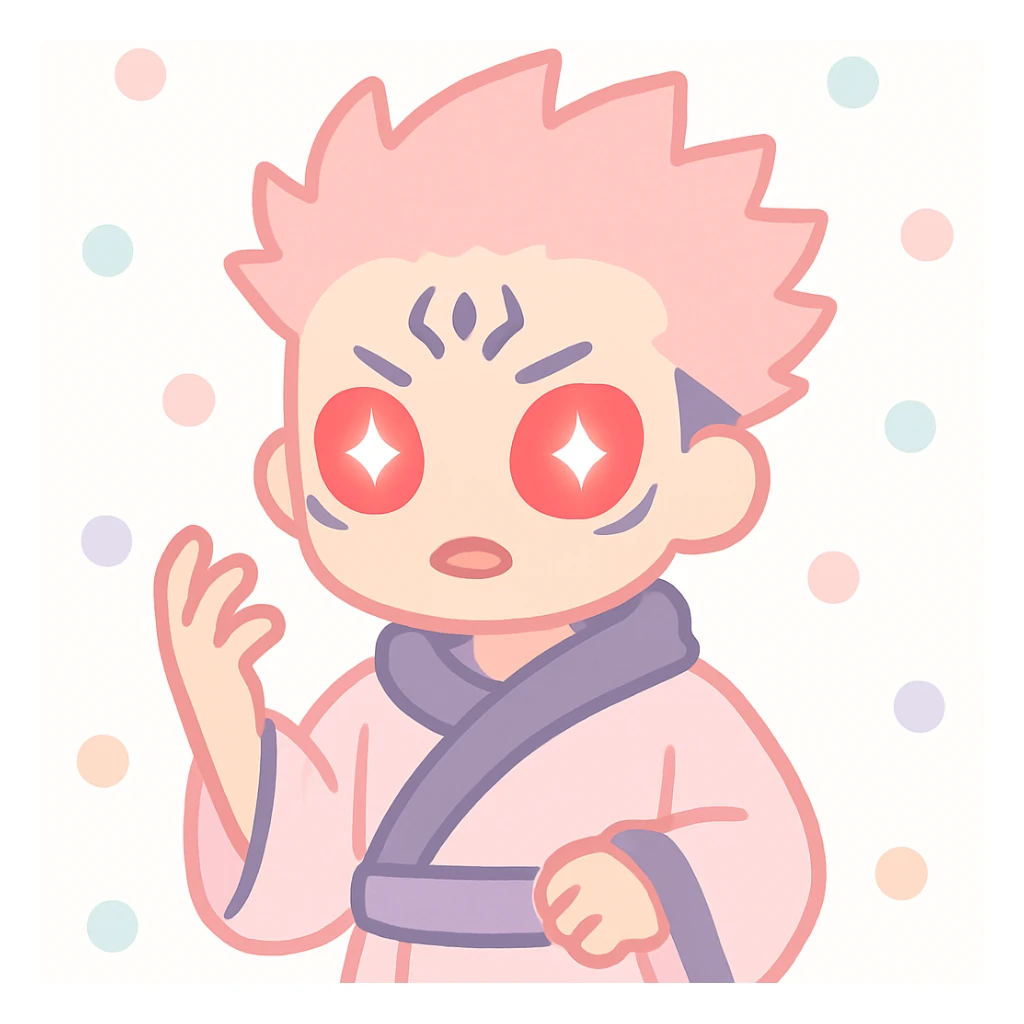 Sukuna in dramatic pose, glowing red eyes, traditional Japanese robe, anime style sticker