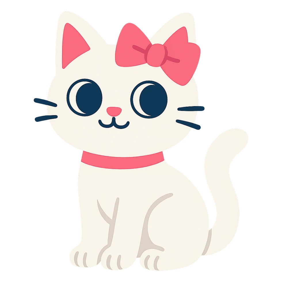 Make the cat white with a pink ribbon on her head, no background, keep vibrant toon style. sticker