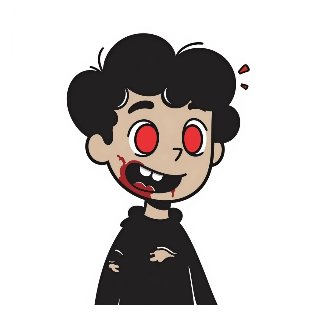 brown-skinned boy with red eyes, zombie face, doodle style sticker