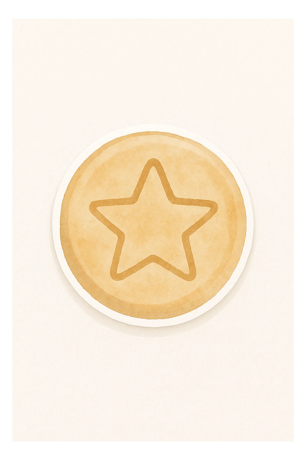 Convert the image to a playful, watercolor dalgona candy in sticker style with a white border, shaped like a circle. The style should be sticker-like, playful, and watercolor. sticker