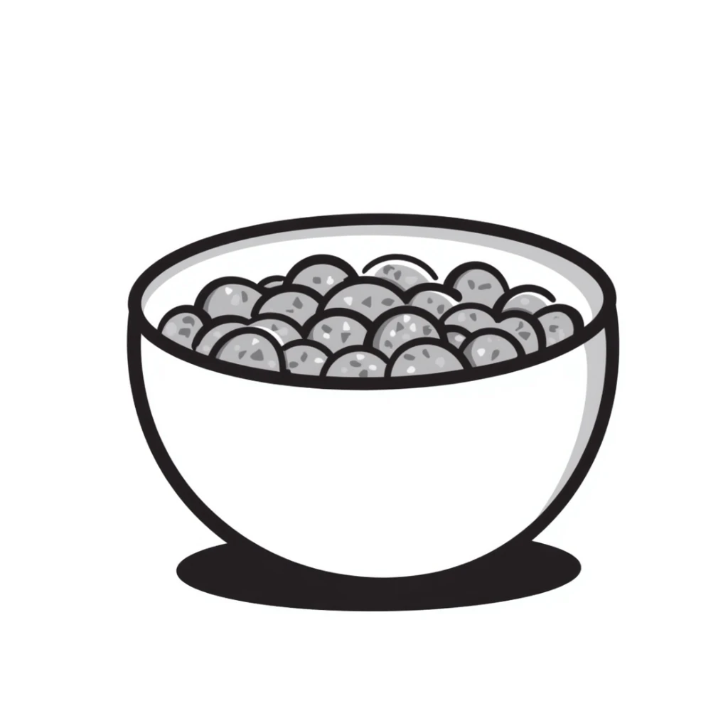 Simple bowl filled with sesame seeds, hand-drawn style sticker