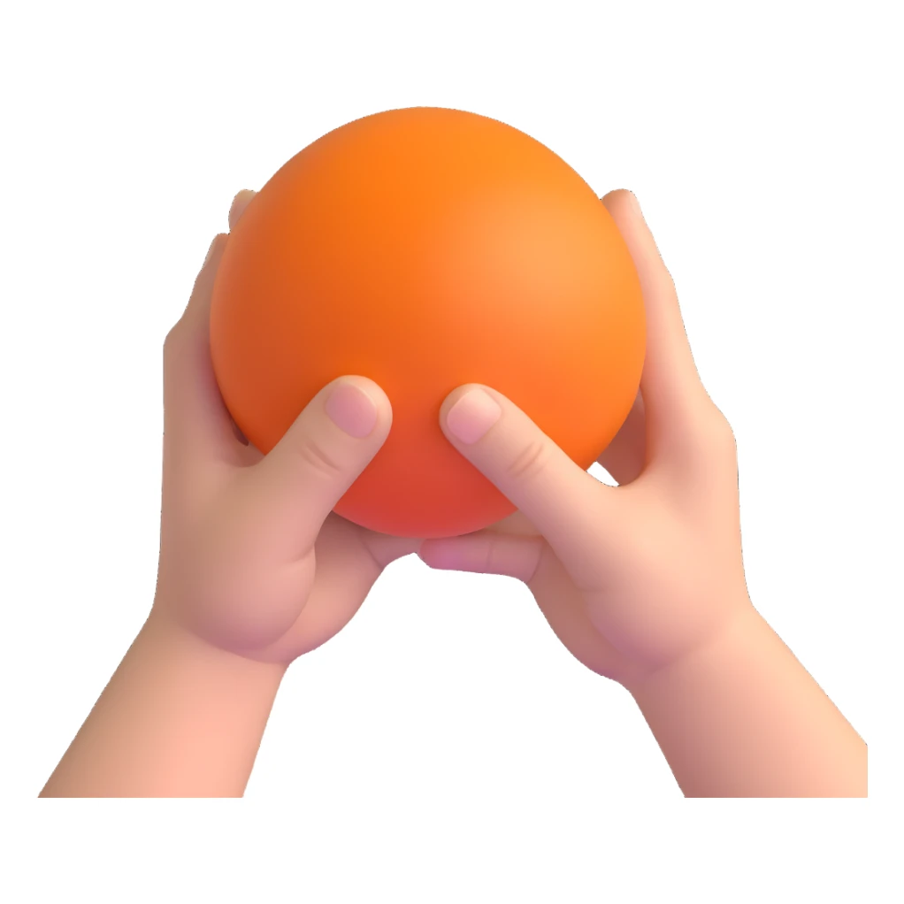 hand squeezing a stress ball, fingers pressing in sticker