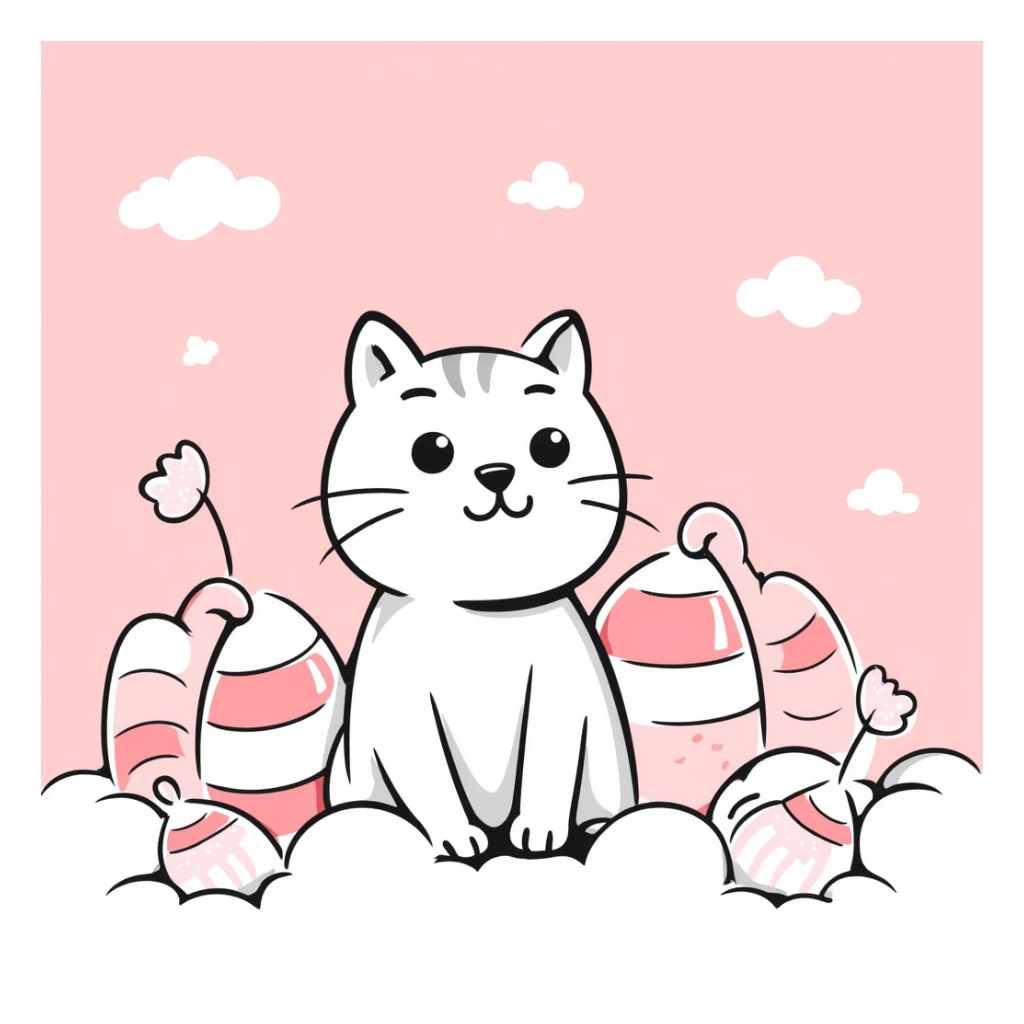 pink candy-inspired portrait background, Japanese illustration style, hand-drawn, with marshmallows, candies, and gentle pastel tones, soft and whimsical sticker