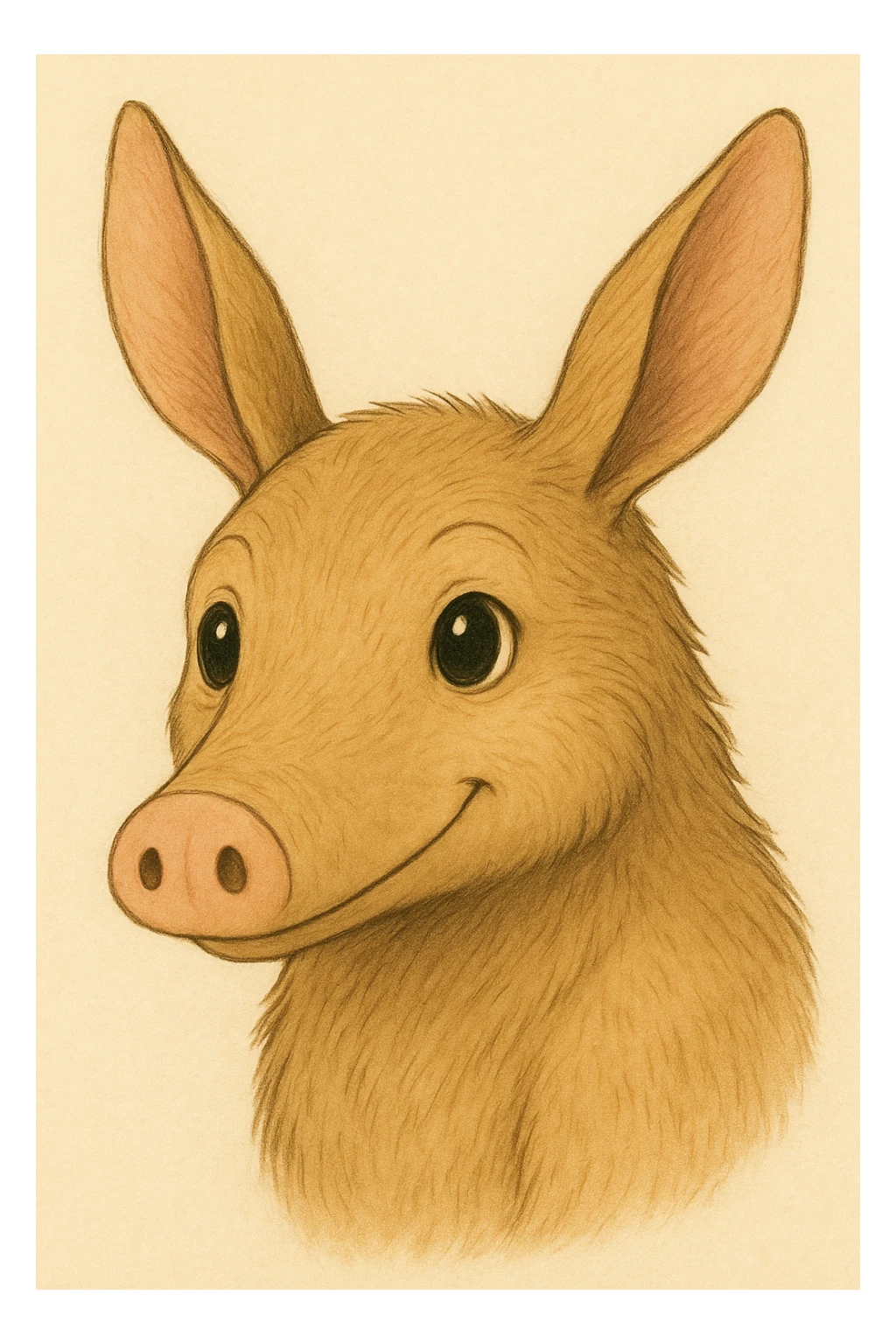 Remove the background and crop the image to show only the aardvark's head in a detailed Ghibli style illustration. sticker