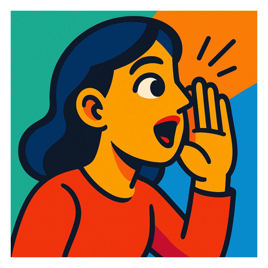 a person whispering, vibrant toon style, bright colors, dynamic sticker