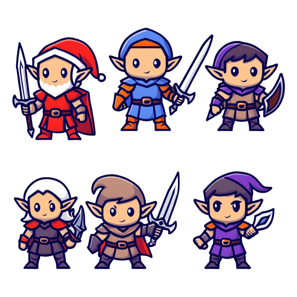 Lineage 2 character group with Human knight, Elf archer, Dwarf fighter, and Dark Elf mage sticker