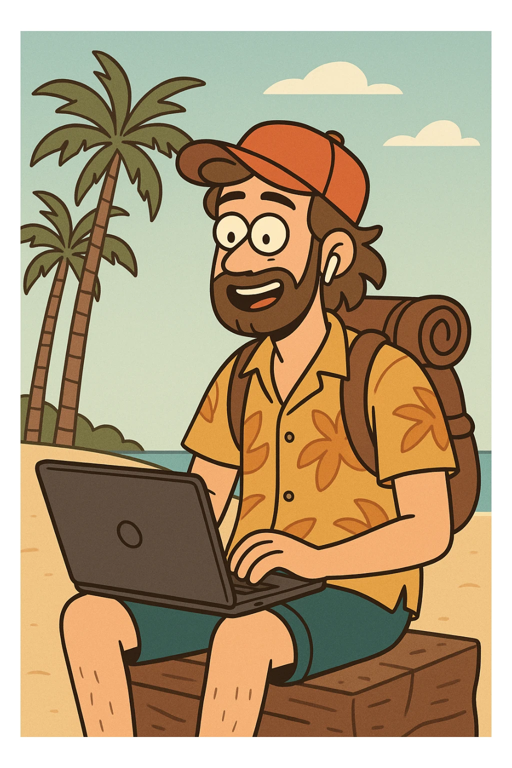 a freelancer with a digital nomad vibe, tropical background sticker