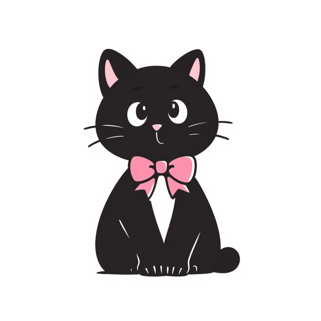 hand-drawn doodle of a kitten with a pink bow sticker